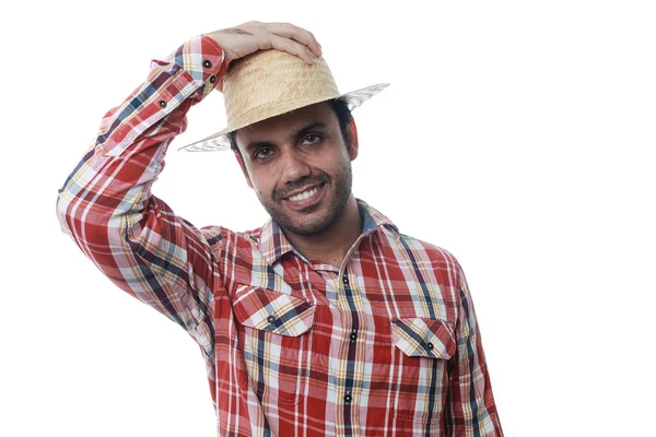 Portrait of brazilian man wearing typical clothes for the Festa — Stock Photo, Image