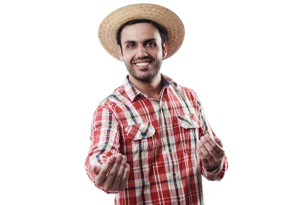 フェスタの典型的な服を着てブラジルの男性の肖像画 — ストック写真