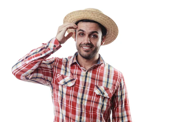 Portrét brazilské muž nosí oblečení typické pro Festa — Stock fotografie