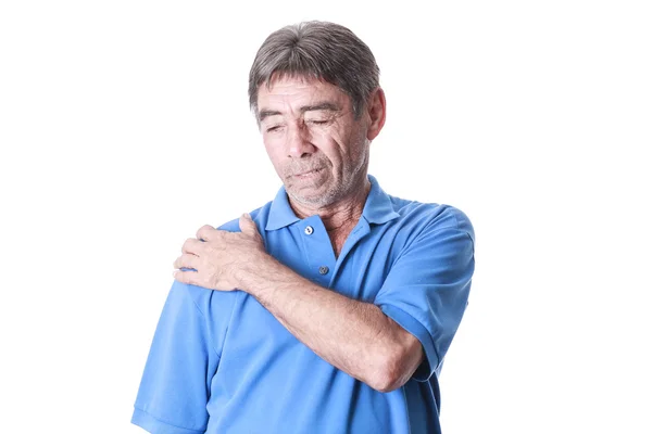 Retrato del anciano que sufre de dolor en el hombro — Foto de Stock