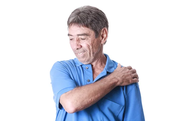 Idős ember szenved a fájdalom váll portré — Stock Fotó