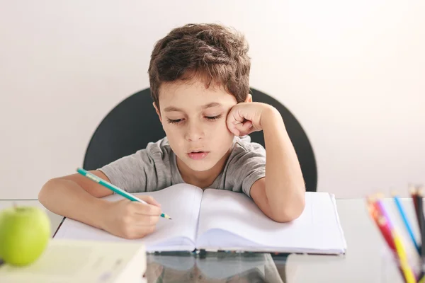 Openhartig portret van een jongen zijn huiswerk en studeren thuis — Stockfoto