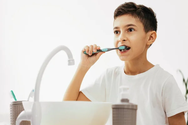 Year Old Boy Brushing His Teeth Bathroom Royalty Free Stock Images