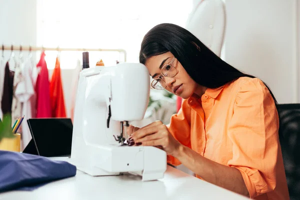 Brazilian Woman Working Her Sewing Studio Entrepreneurial Latin Woman Stock Picture