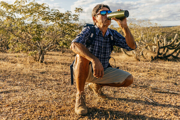 Elderly Man Doing Outdoor Activity Hiker Semiarid Region Brazil Stock Image