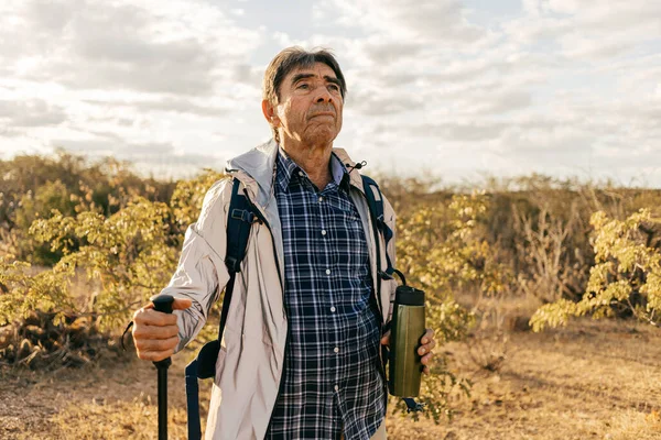 Elderly Man Doing Outdoor Activity Hiker Semiarid Region Brazil Stock Photo