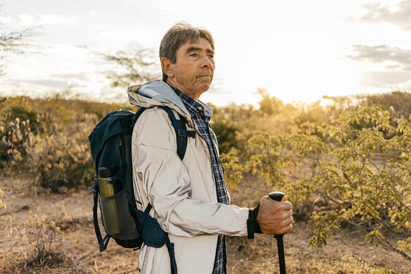 Elderly Man Doing Outdoor Activity Hiker Semiarid Region Brazil Stock Image