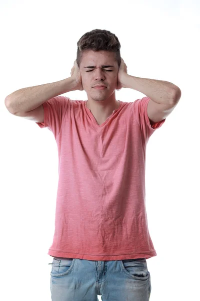 Man covering his ears with his hands — Stock Photo, Image