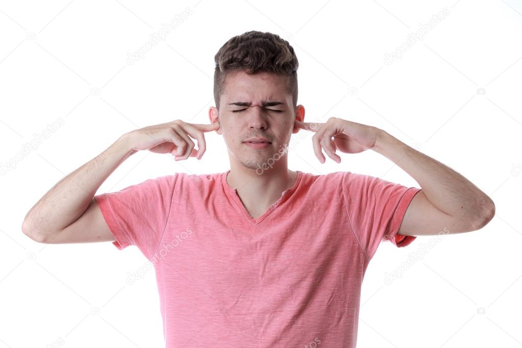 Man covering his ears with his hands