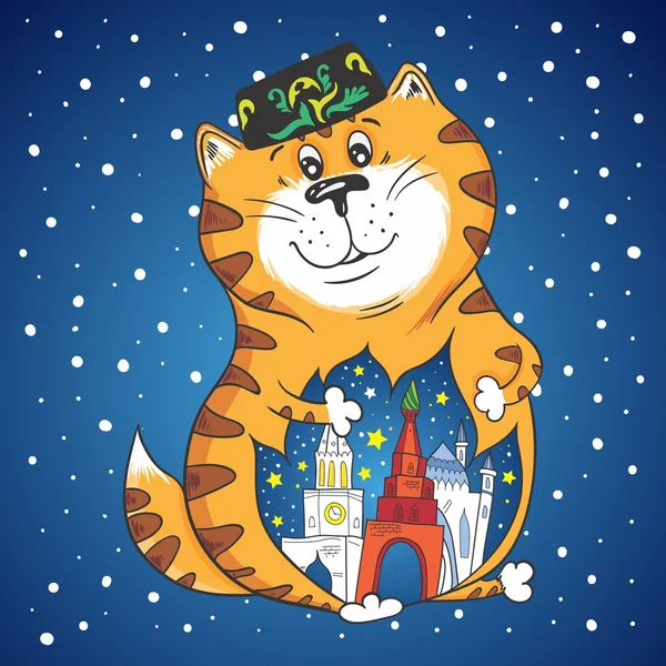 Winter Vector Cat with City Inside Stock Vector