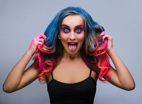 Beautiful make up, hard colors red and blue , studio 