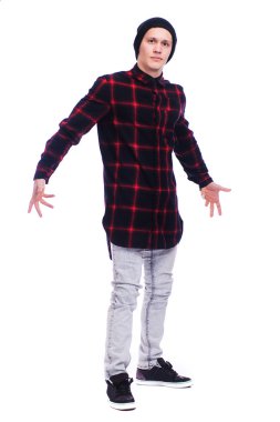 hip hop dans üzerine beyaz izole bazı hareketleri gösteren