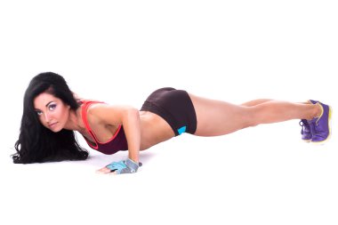 egzersiz yaparak güzel bir beyaz kadın izole bir çekim