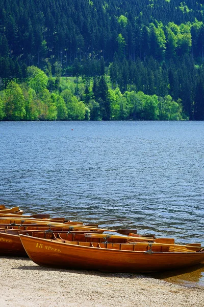 Roddbåtar på stranden av sjön Titisee — Stockfoto