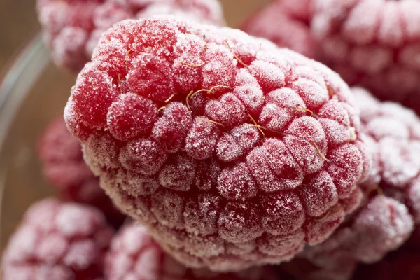 Macro shot of frozen raspberry — Stockfoto