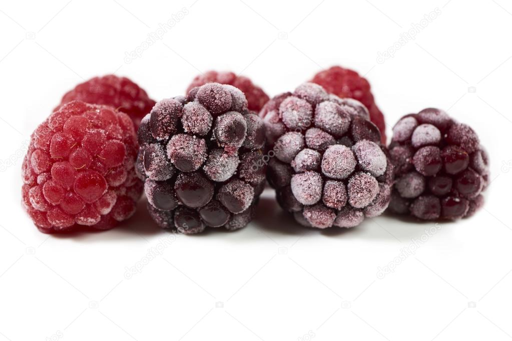 Macro shot of some frozen berries