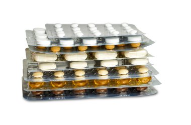 Some tablets blister packs stacked