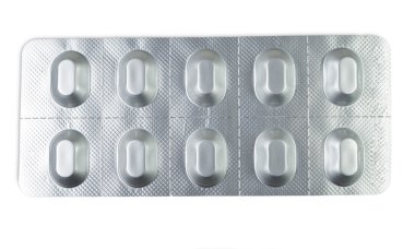 Single silver tablet blister pack isolated