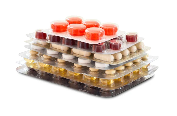 Alguns comprimidos embalagens blister empilhadas — Fotografia de Stock