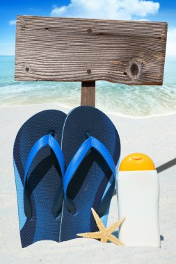 Flip flop ve ahşap tabela