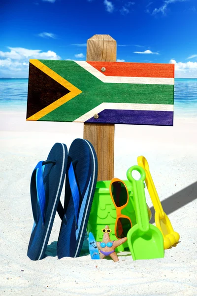 Panneau en bois avec drapeau sud-africain — Photo