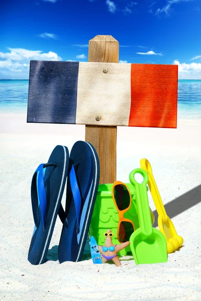 Wooden signboard with france flag — Stock Photo, Image