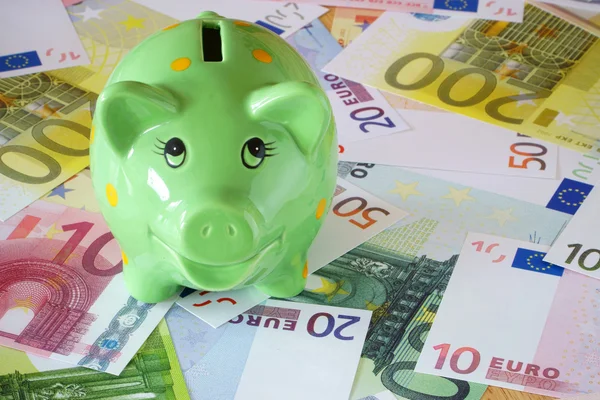 Sparschwein auf Euro-Banknoten — Stockfoto