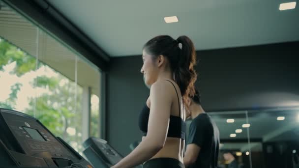 Fitness Concept Athlete Running Treadmill Fitness Resolution — Stock Video