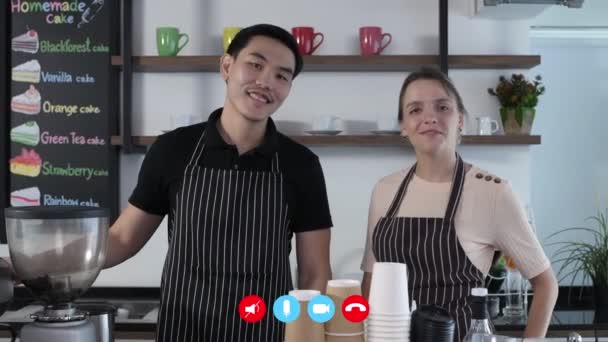 Conceito Chamada Vídeo Resolução Pessoal Café Apresenta Com Confiança — Vídeo de Stock