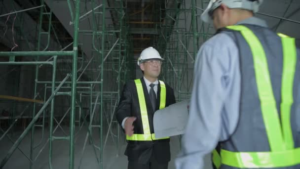 Ingenjör Koncept Upplösning Affärsmän Planerar Byggnadsarbeten Byggnaden — Stockvideo