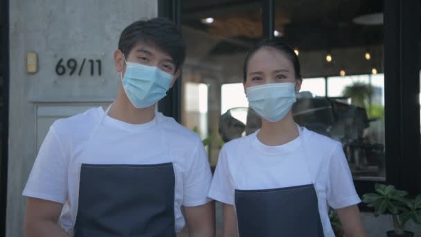 Conceito Cafeteria Resolução Asiático Masculino Feminino Casais Estão Pegando Sinal — Vídeo de Stock