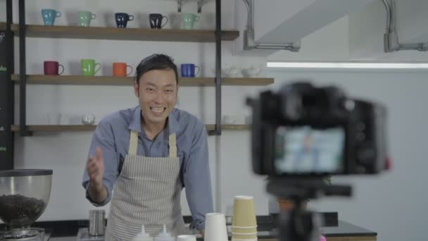 Barista Konceptet Butiksägaren Intervjuar Caféet Upplösning — Stockvideo