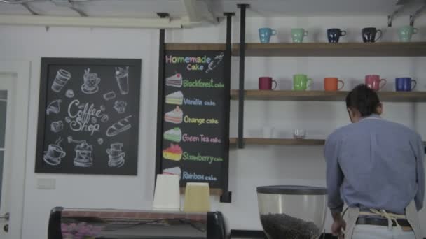 Concepto Cafetería Personal Limpieza Herramientas Para Café Tienda Resolución — Vídeo de stock