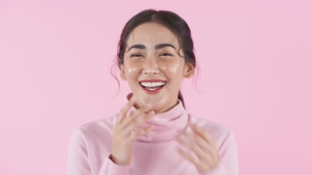 Beauty Konzept Der Auflösung Asiatische Mädchen Lachen Fröhlich Auf Rosa — Stockvideo