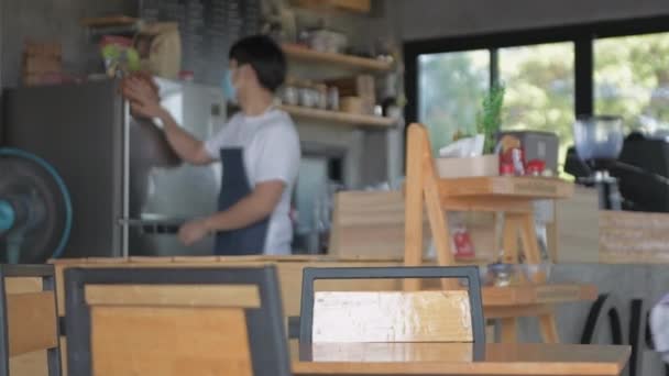 Koffie Winkel Concept Van Resolutie Het Personeel Maakt Morgenochtend Het — Stockvideo