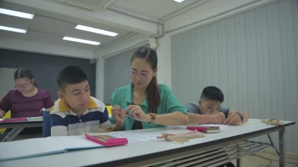 Concepto Educativo Resolución Maestro Está Enseñando Los Niños Discapacitados Que — Vídeos de Stock