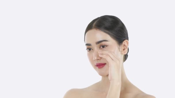 Beauty Concept Resolution Asian Girl Touching Her Face White Background — Stock Video