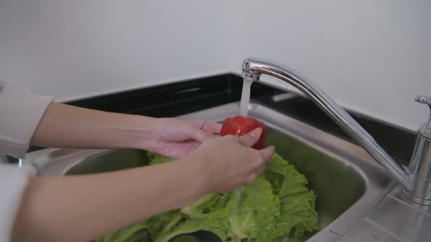 Conceito Férias Resolução Meninas Asiáticas Lavar Legumes Cozinha — Vídeo de Stock