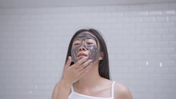 Beauty Concept Resolution Young Asian Woman Putting Mud Her Face — Stock Video