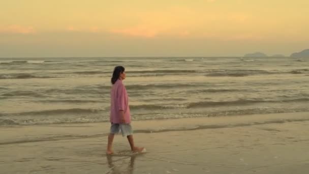 Conceptul Călătorie Rezoluție Femeie Bătrână Mergând Plajă — Videoclip de stoc
