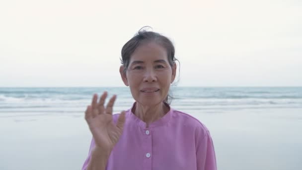 Semester Koncept Upplösning Gammal Asiatisk Kvinna Intresserad Teknik Och Använder — Stockvideo
