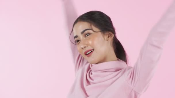 Beauty Concept Resolution Asian Women Cheerful Pink Background — Stock Video