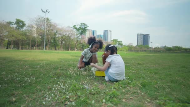 假日4K解像度的概念 小女孩在花园里采花 — 图库视频影像