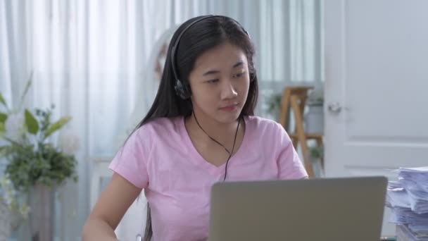 Business Concept Resolution Young Asian Women Working Hard Home — Stock Video