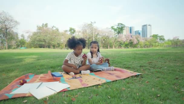 Koncepcja Wakacyjna Rozdzielczości Dziewczyna Jabłka Ogrodzie — Wideo stockowe