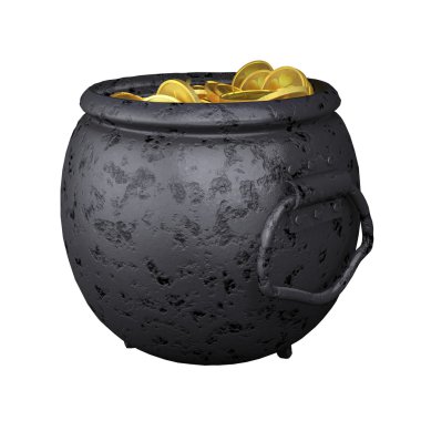 Altın sikke üzerinde beyaz izole eski Pot.