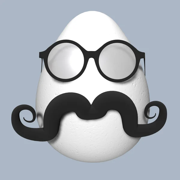 Пасхальное яйцо с черными усами и очками. 3d визуализация изолирована на сером фоне. Хипстерское яйцо на Пасху — стоковое фото