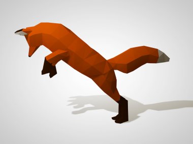 3d origami fox onun arka ayakları üzerinde gösterimi. 