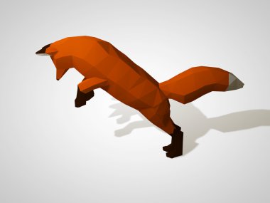 3d origami fox onun arka ayakları üzerinde Illustration. Poligonal taş gibi atlama. Geometrik tarzı Kızıl Tilki, yan görünüm. Avcılık fox.