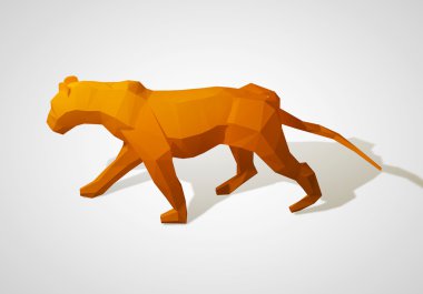 3d origami aslan Illustration. Poligonal aslan. Geometrik tarzı aslan yürüyüş.